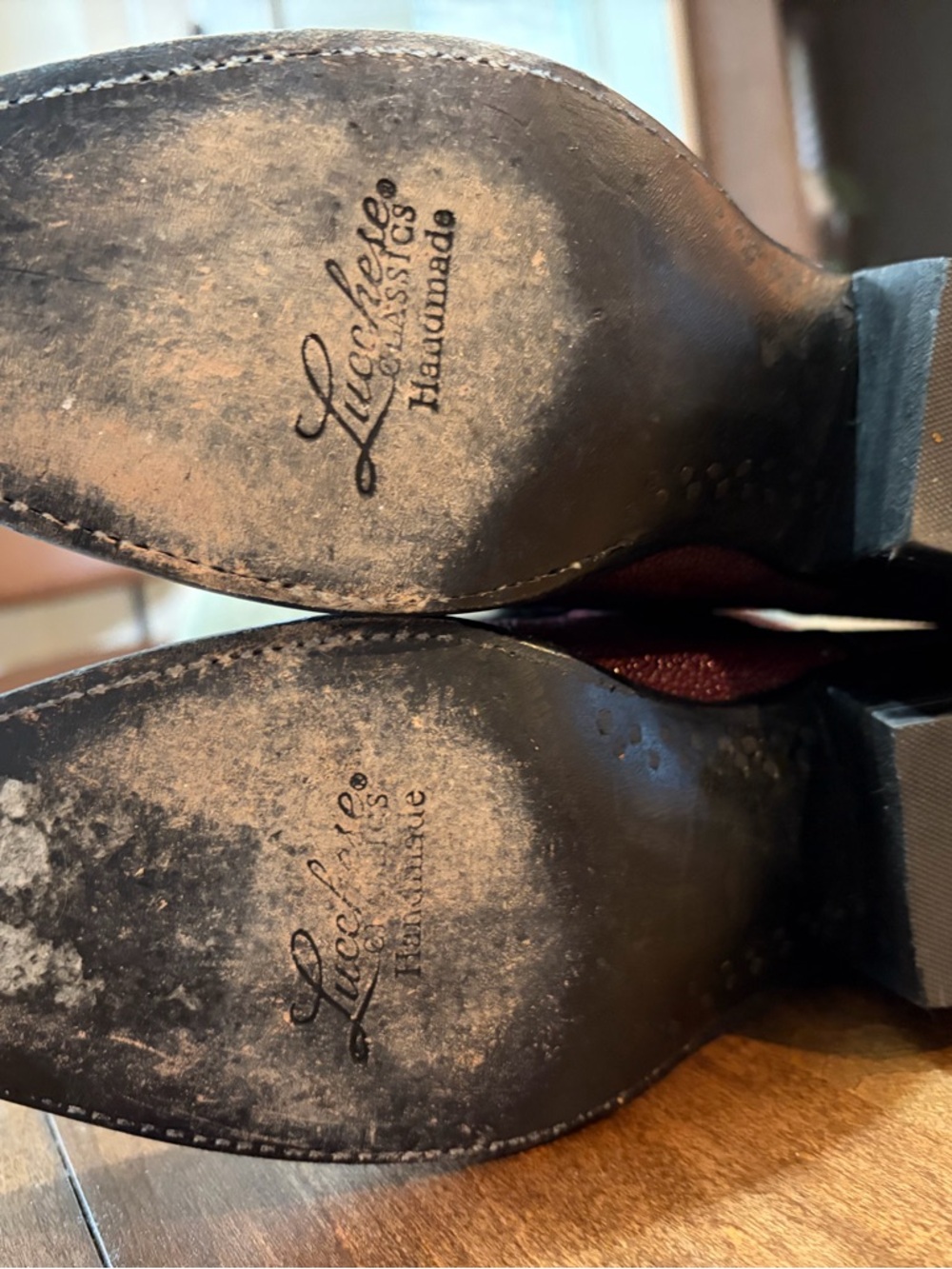 Lucchese Burgundy and Black Handmade Stingray Western Boots - Picture 5 of 7